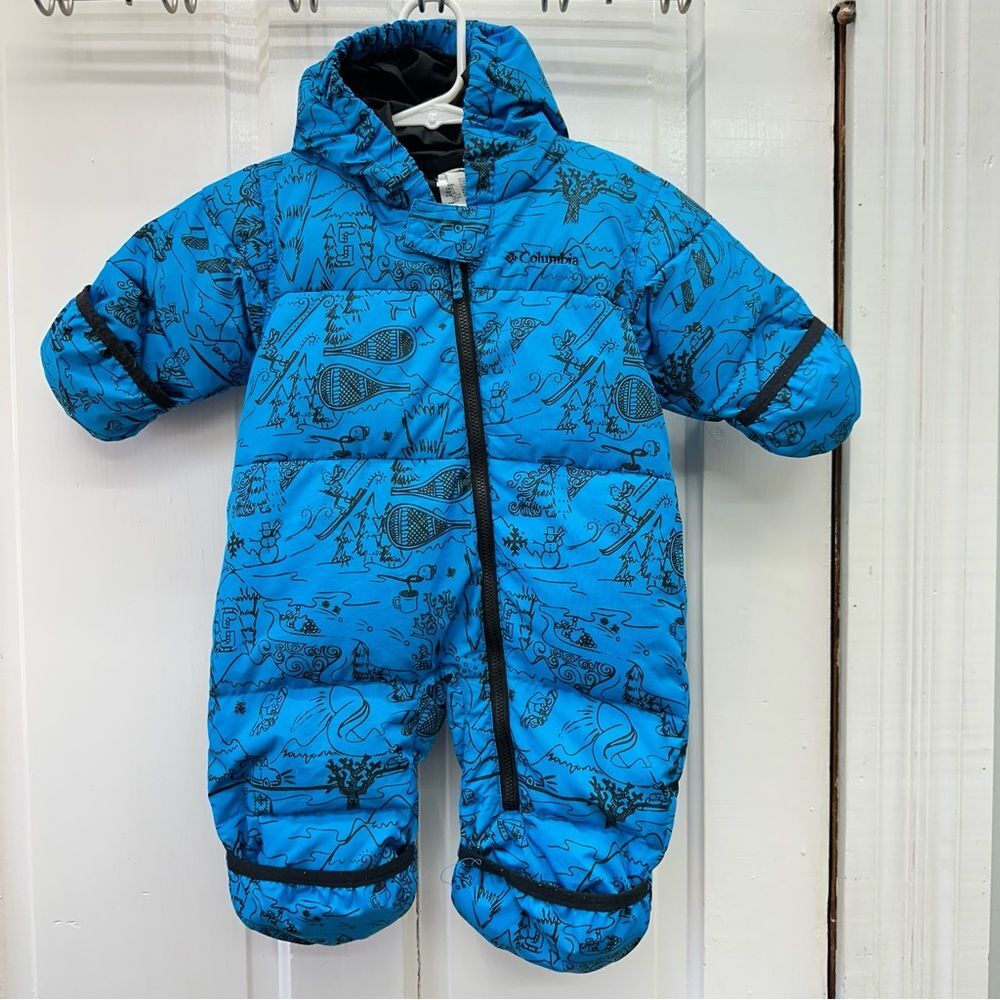 Columbia down filled‎ hooded snowsuit blue black infant boys 6m 6 months